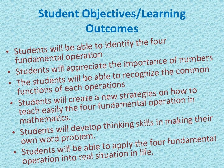 Student Objectives/Learning Outcomes r u o f e h t y f i t