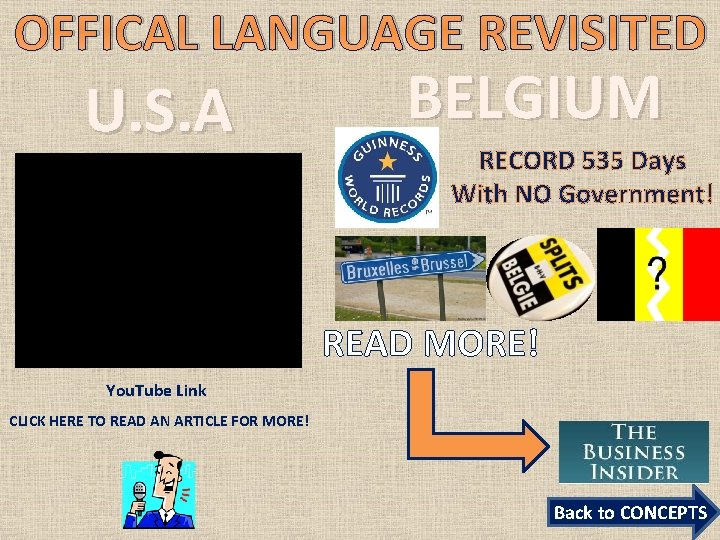 OFFICAL LANGUAGE REVISITED U. S. A BELGIUM RECORD 535 Days With NO Government! READ