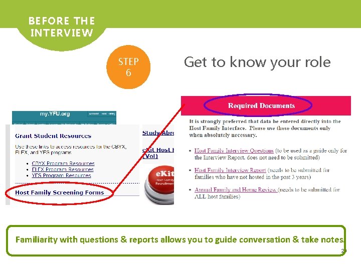 BEFORE THE INTERVIEW STEP 6 Get to know your role Familiarity with questions &