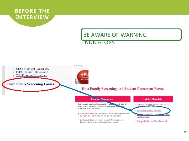 BEFORE THE INTERVIEW BE AWARE OF WARNING INDICATORS 25 