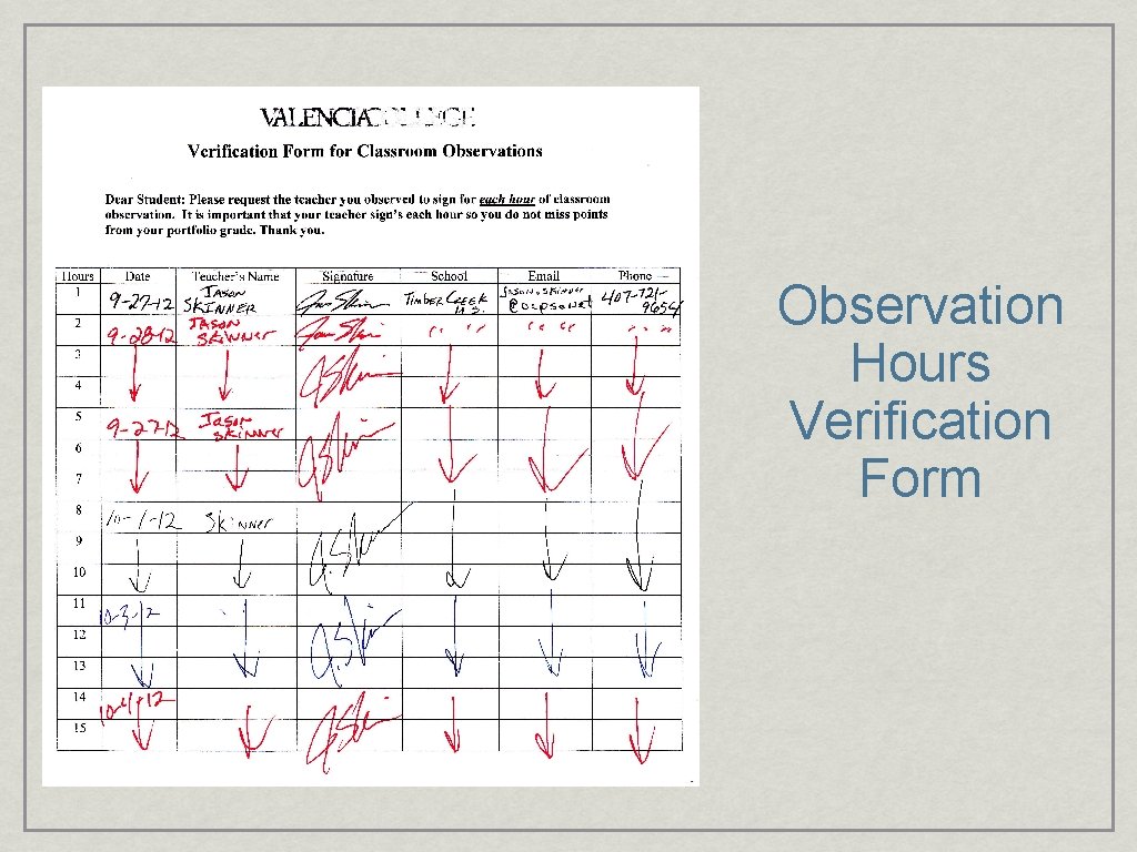 Observation Hours Verification Form 