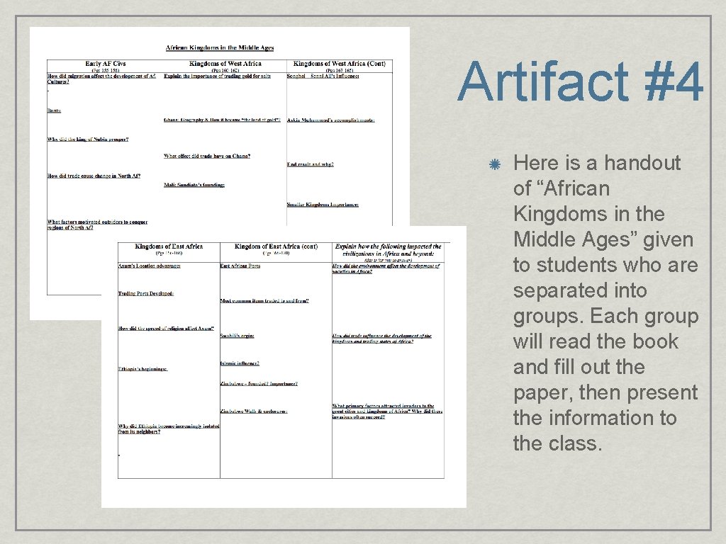 Artifact #4 Here is a handout of “African Kingdoms in the Middle Ages” given