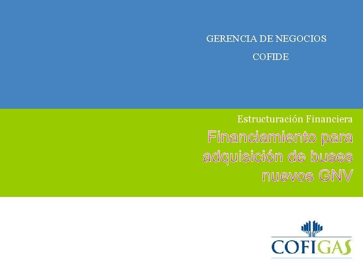 GERENCIA DE NEGOCIOS COFIDE Estructuración Financiera 