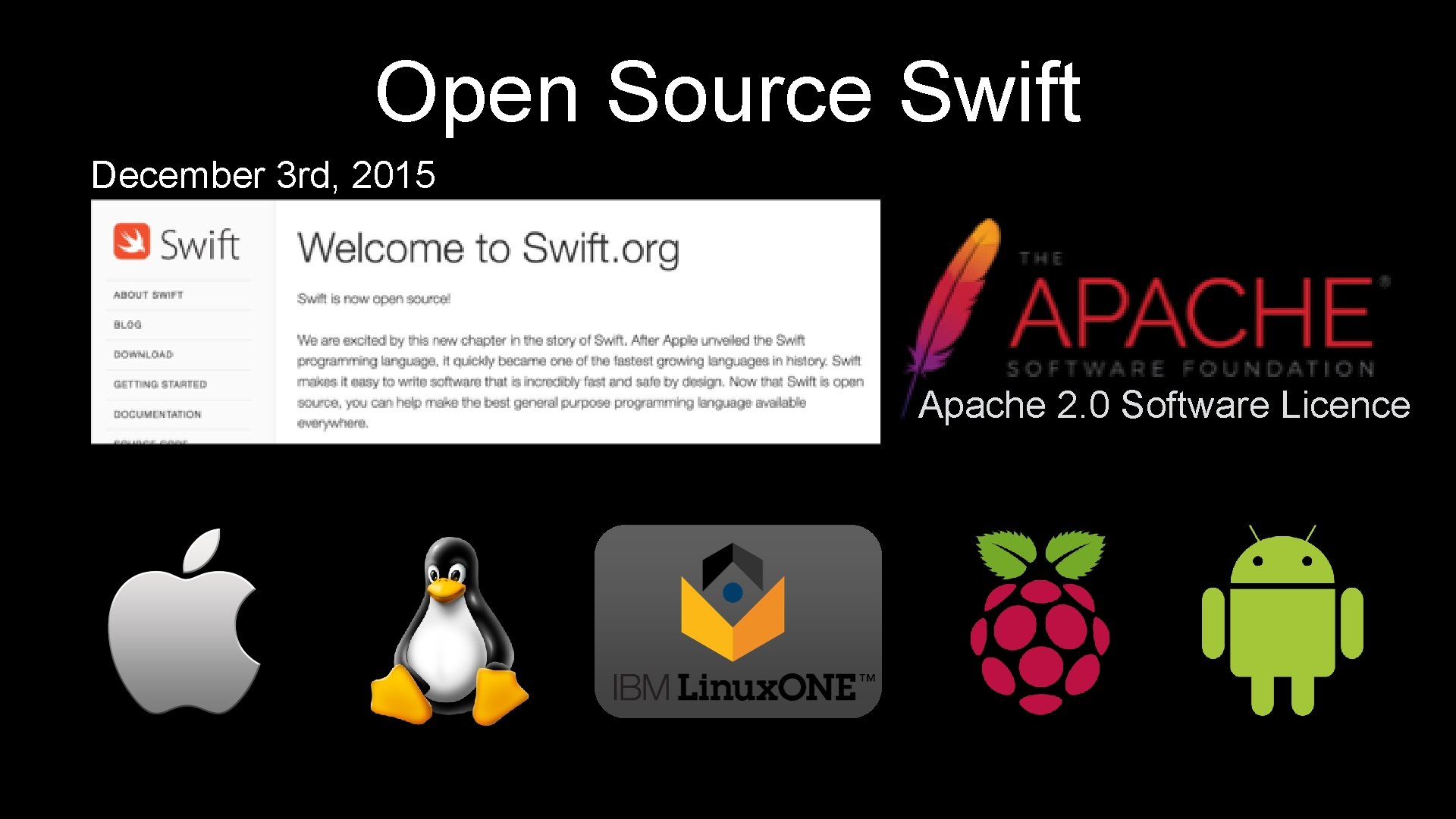 Open Source Swift December 3 rd, 2015 Apache 2. 0 Software Licence 