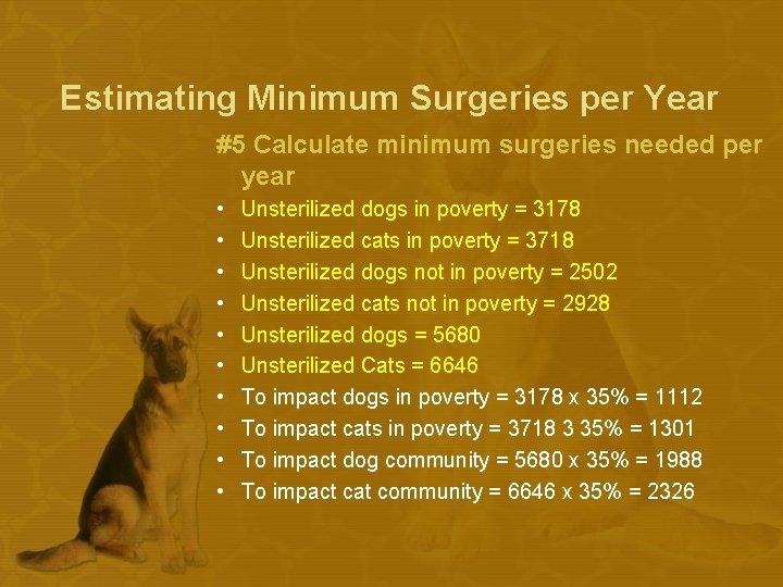 Estimating Minimum Surgeries per Year #5 Calculate minimum surgeries needed per year • •