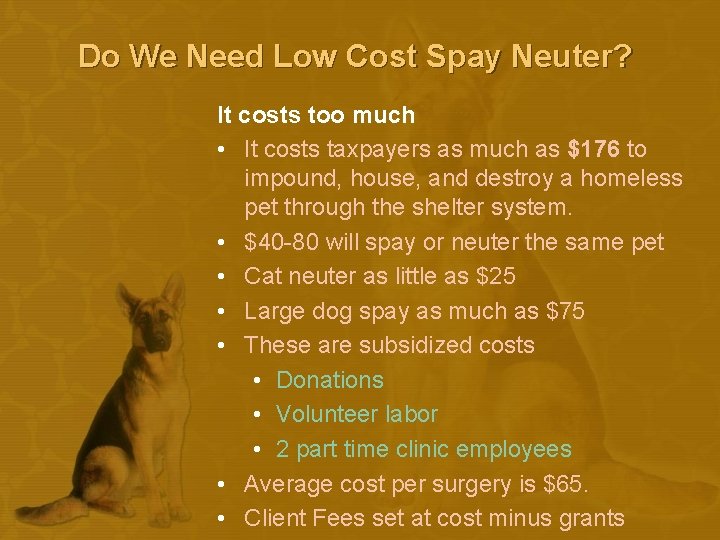 Do We Need Low Cost Spay Neuter? It costs too much • It costs