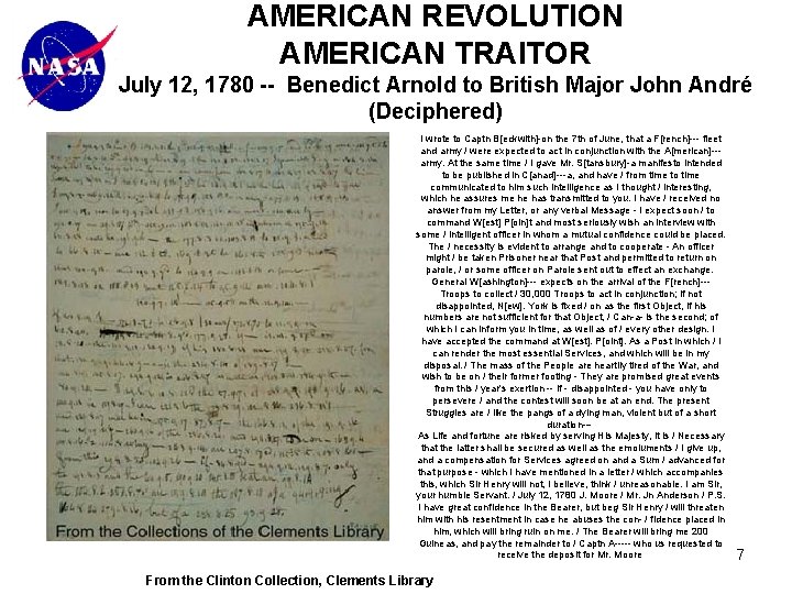 AMERICAN REVOLUTION AMERICAN TRAITOR July 12, 1780 -- Benedict Arnold to British Major John