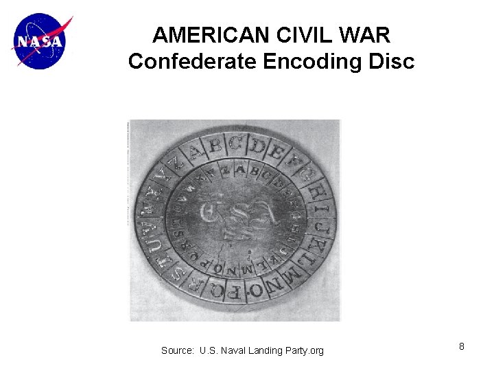 AMERICAN CIVIL WAR Confederate Encoding Disc Source: U. S. Naval Landing Party. org 8