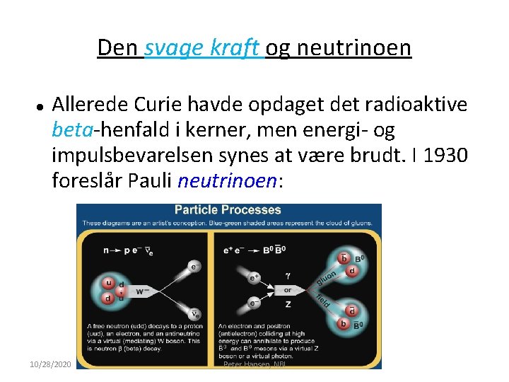 Den svage kraft og neutrinoen Allerede Curie havde opdaget det radioaktive beta-henfald i kerner,