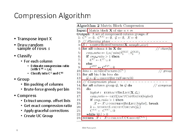 Compression Algorithm • Transpose input X • Draw random sample of rows S •
