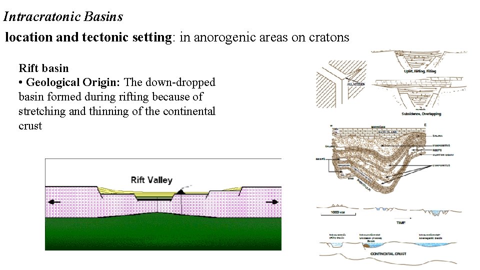 Intracratonic Basins location and tectonic setting: in anorogenic areas on cratons Rift basin •
