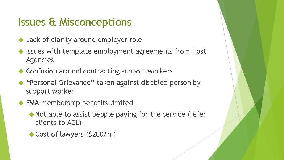 Issues & Misconceptions Lack of clarity around employer role Issues with template employment agreements