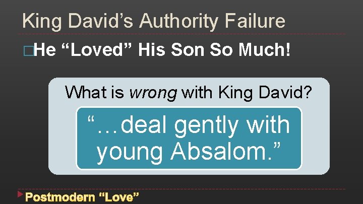 King David’s Authority Failure �He “Loved” His Son So Much! What is wrong with