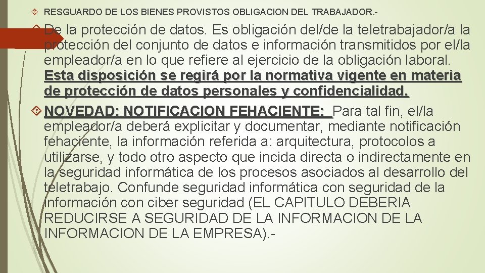  RESGUARDO DE LOS BIENES PROVISTOS OBLIGACION DEL TRABAJADOR. - De la protección de