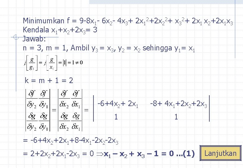 Minimumkan f = 9 -8 x 1 - 6 x 2 - 4 x