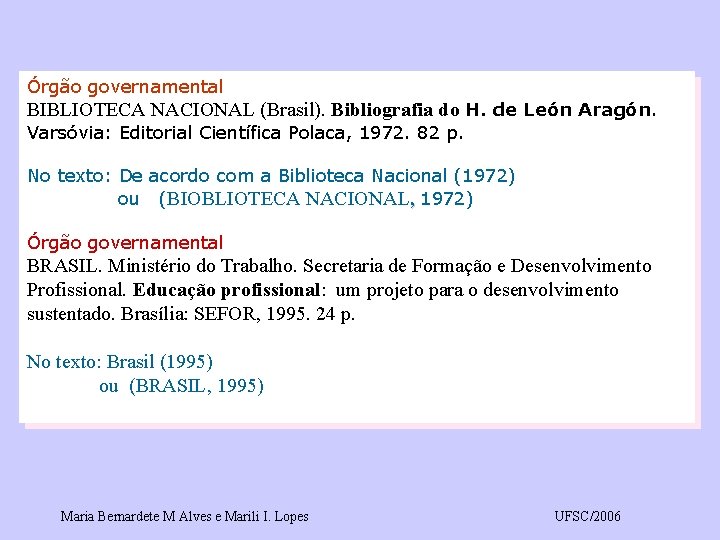 Órgão governamental BIBLIOTECA NACIONAL (Brasil). Bibliografia do H. de León Aragón. Varsóvia: Editorial Científica