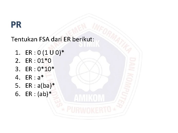 PR Tentukan FSA dari ER berikut: 1. 2. 3. 4. 5. 6. ER :