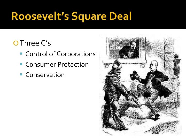Roosevelt’s Square Deal Three C’s Control of Corporations Consumer Protection Conservation 