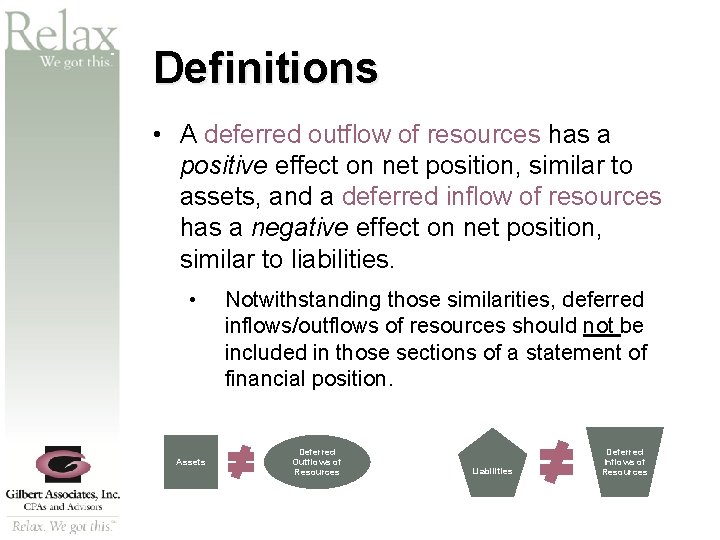 SM Definitions • A deferred outflow of resources has a positive effect on net