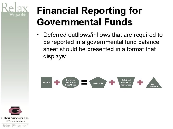 SM Financial Reporting for Governmental Funds • Deferred outflows/inflows that are required to be
