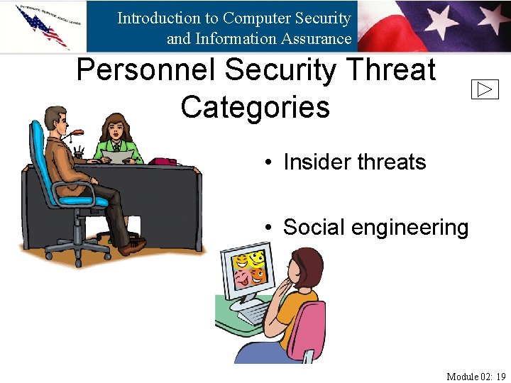 Introduction to Computer Security and Information Assurance Personnel Security Threat Categories • Insider threats