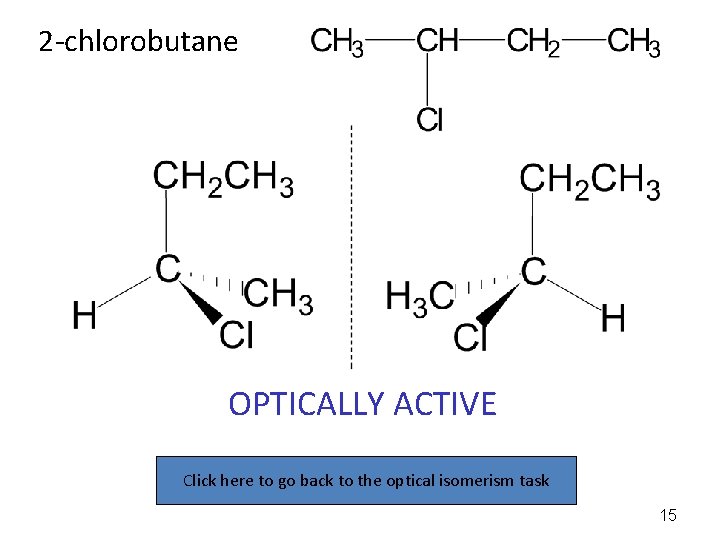 2 -chlorobutane OPTICALLY ACTIVE Click here to go back to the optical isomerism task