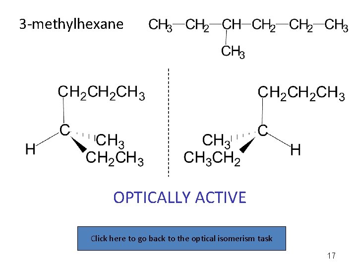 3 -methylhexane OPTICALLY ACTIVE Click here to go back to the optical isomerism task