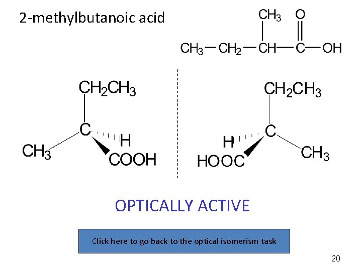 2 -methylbutanoic acid OPTICALLY ACTIVE Click here to go back to the optical isomerism