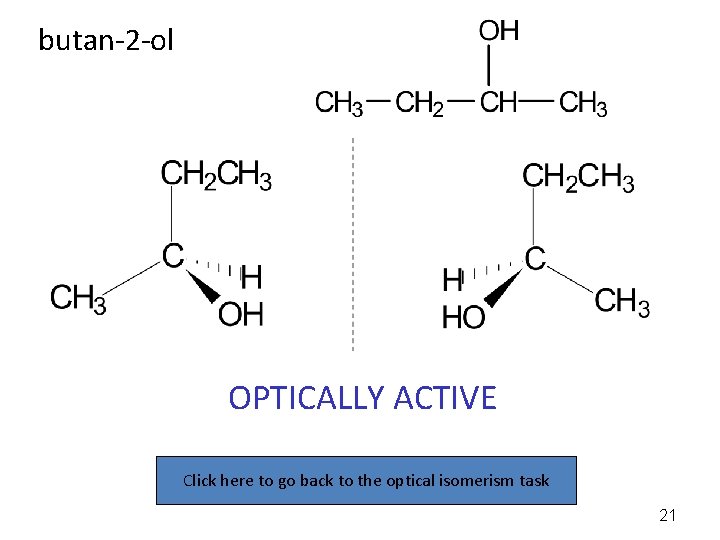 butan-2 -ol OPTICALLY ACTIVE Click here to go back to the optical isomerism task