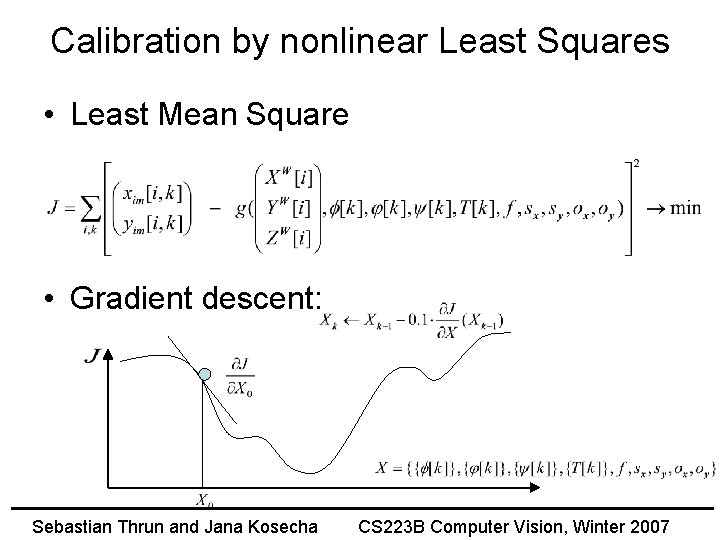 Calibration by nonlinear Least Squares • Least Mean Square • Gradient descent: Sebastian Thrun