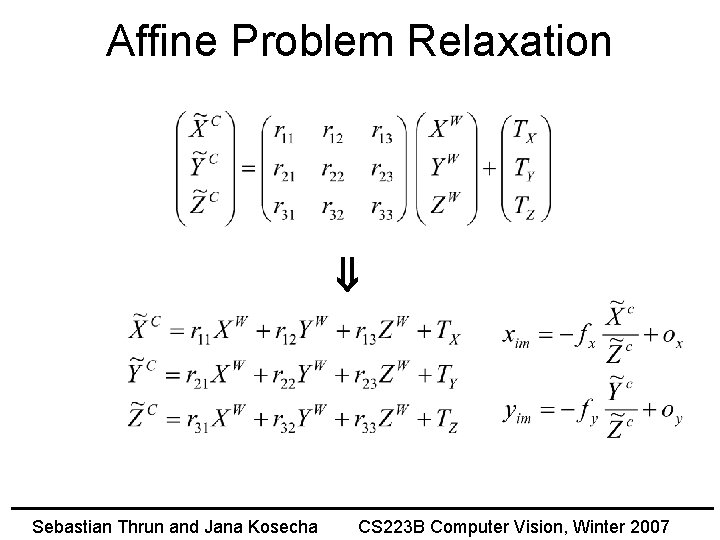 Affine Problem Relaxation Sebastian Thrun and Jana Kosecha CS 223 B Computer Vision, Winter