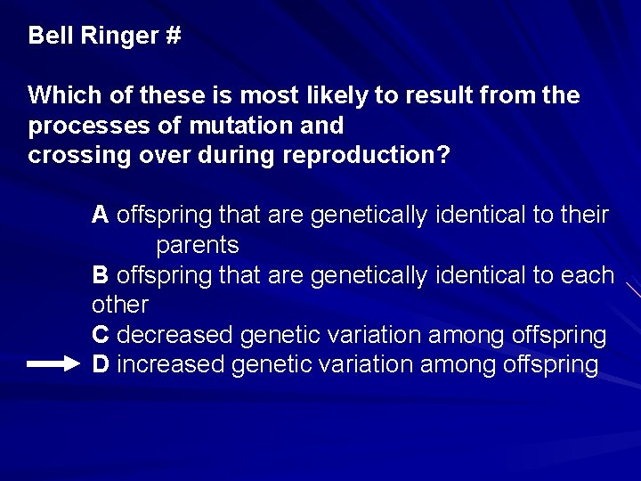 Bell Ringer # Which of these is most likely to result from the processes