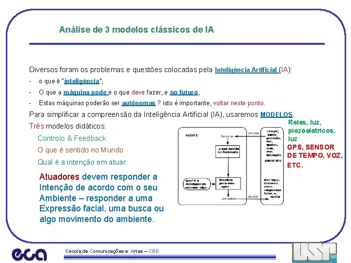 Análise de 3 modelos clássicos de IA Diversos foram os problemas e questões colocadas