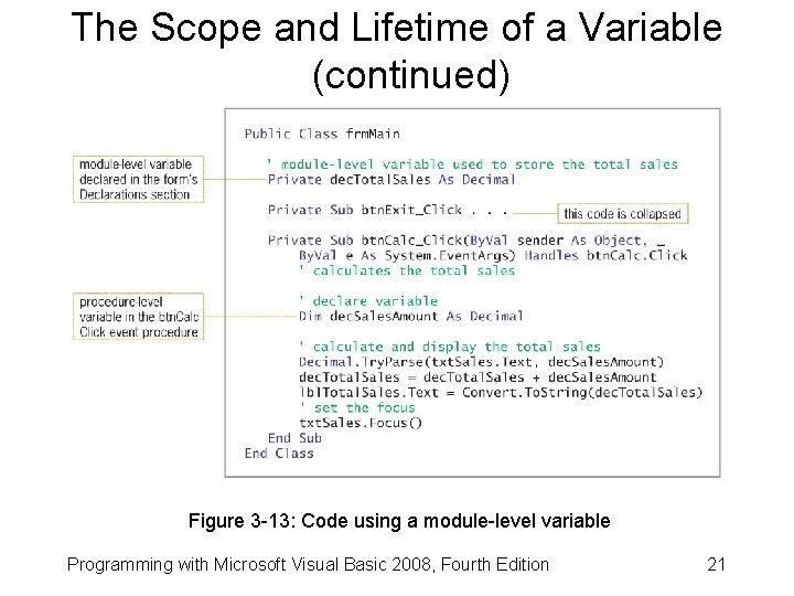 The Scope and Lifetime of a Variable (continued) Figure 3 -13: Code using a