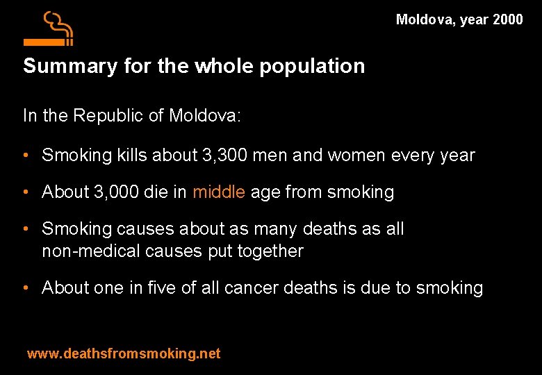 Moldova, year 2000 Summary for the whole population In the Republic of Moldova: •