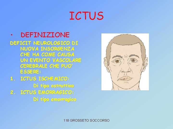 ICTUS • DEFINIZIONE DEFICIT NEUROLOGICO DI NUOVA INSORGENZA CHE HA COME CAUSA UN EVENTO