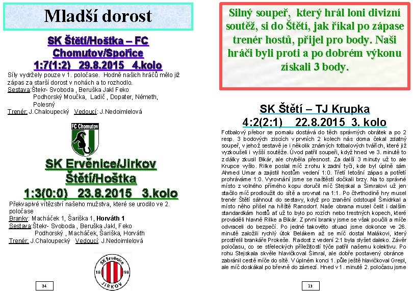 Mladší dorost SK Štětí/Hoštka – FC Chomutov/Spořice 1: 7(1: 2) 29. 8. 2015 4.