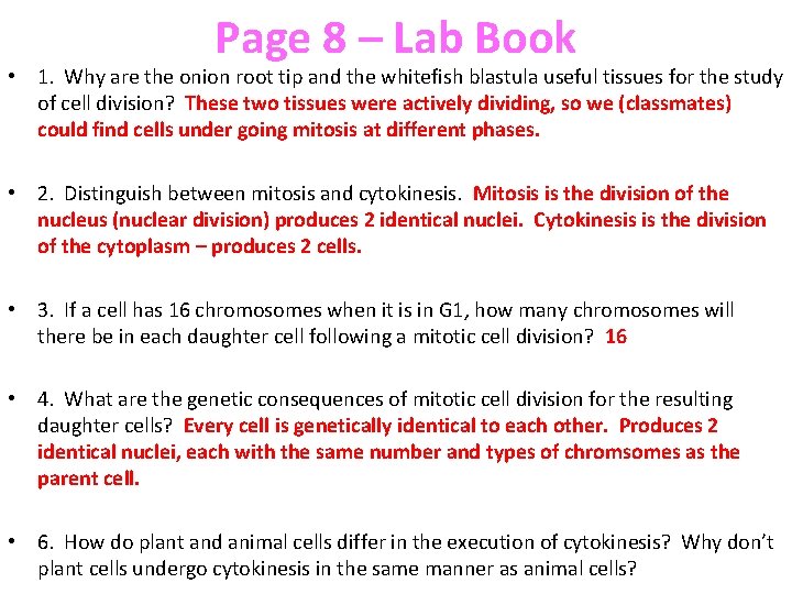 Page 8 – Lab Book • 1. Why are the onion root tip and