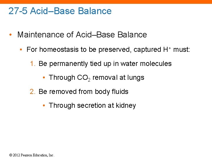 27 -5 Acid–Base Balance • Maintenance of Acid–Base Balance • For homeostasis to be