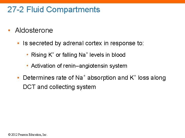 27 -2 Fluid Compartments • Aldosterone • Is secreted by adrenal cortex in response