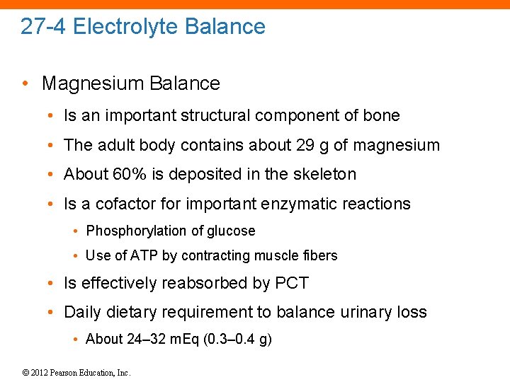 27 -4 Electrolyte Balance • Magnesium Balance • Is an important structural component of