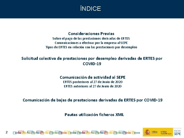 ÍNDICE Consideraciones Previas Sobre el pago de las prestaciones derivadas de ERTES Comunicaciones a