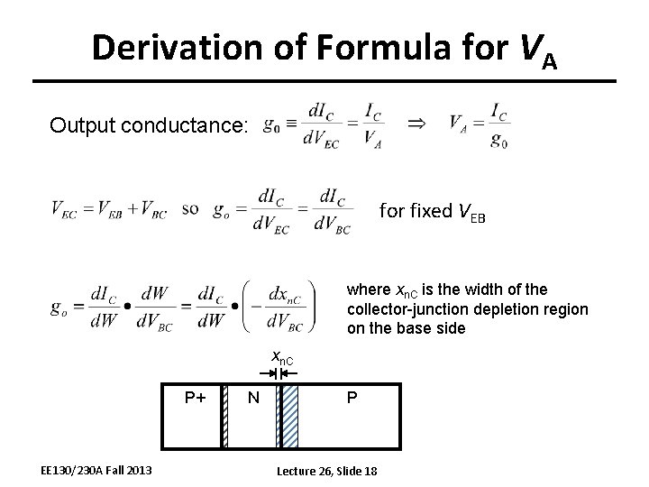 Derivation of Formula for VA Output conductance: for fixed VEB where xn. C is