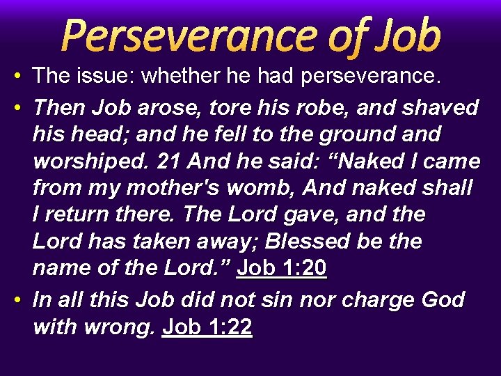 Perseverance of Job • The issue: whether he had perseverance. • Then Job arose,