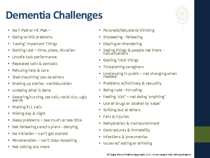 Dementia Challenges • • • No F Po. A or HC Po. A –