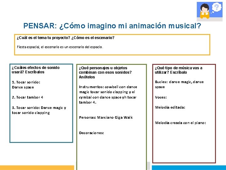 PENSAR: ¿Cómo imagino mi animación musical? ¿Cuál es el tema tu proyecto? ¿Cómo es