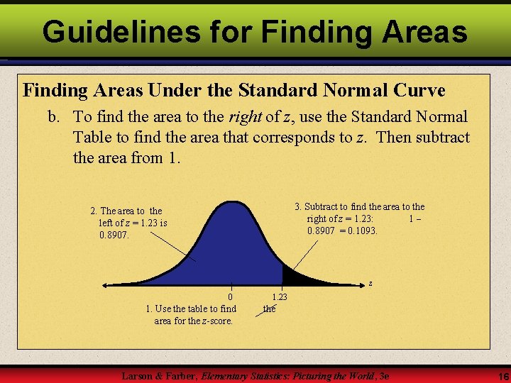 Guidelines for Finding Areas Under the Standard Normal Curve b. To find the area