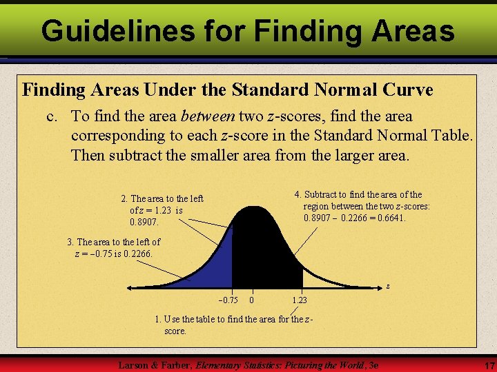 Guidelines for Finding Areas Under the Standard Normal Curve c. To find the area