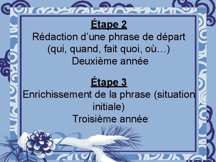 Étape 2 Rédaction d’une phrase de départ (qui, quand, fait quoi, où…) Deuxième année