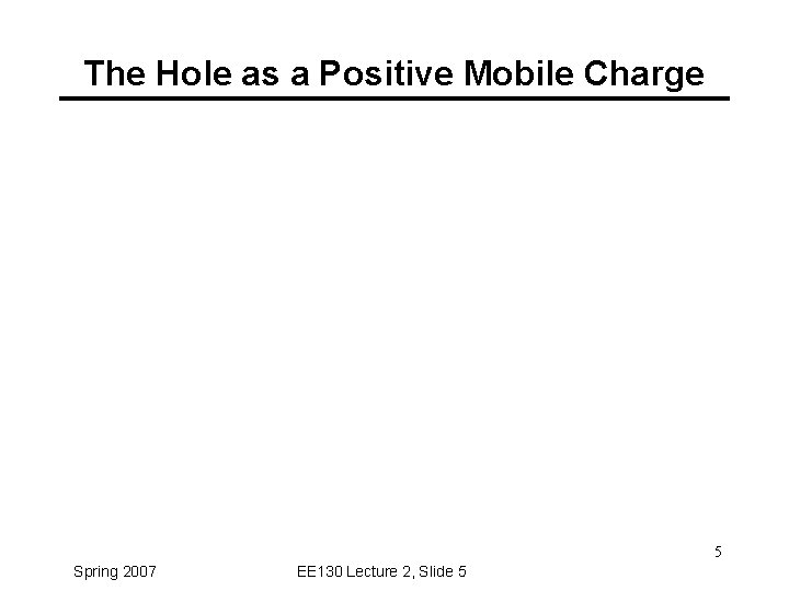 The Hole as a Positive Mobile Charge 5 Spring 2007 EE 130 Lecture 2,
